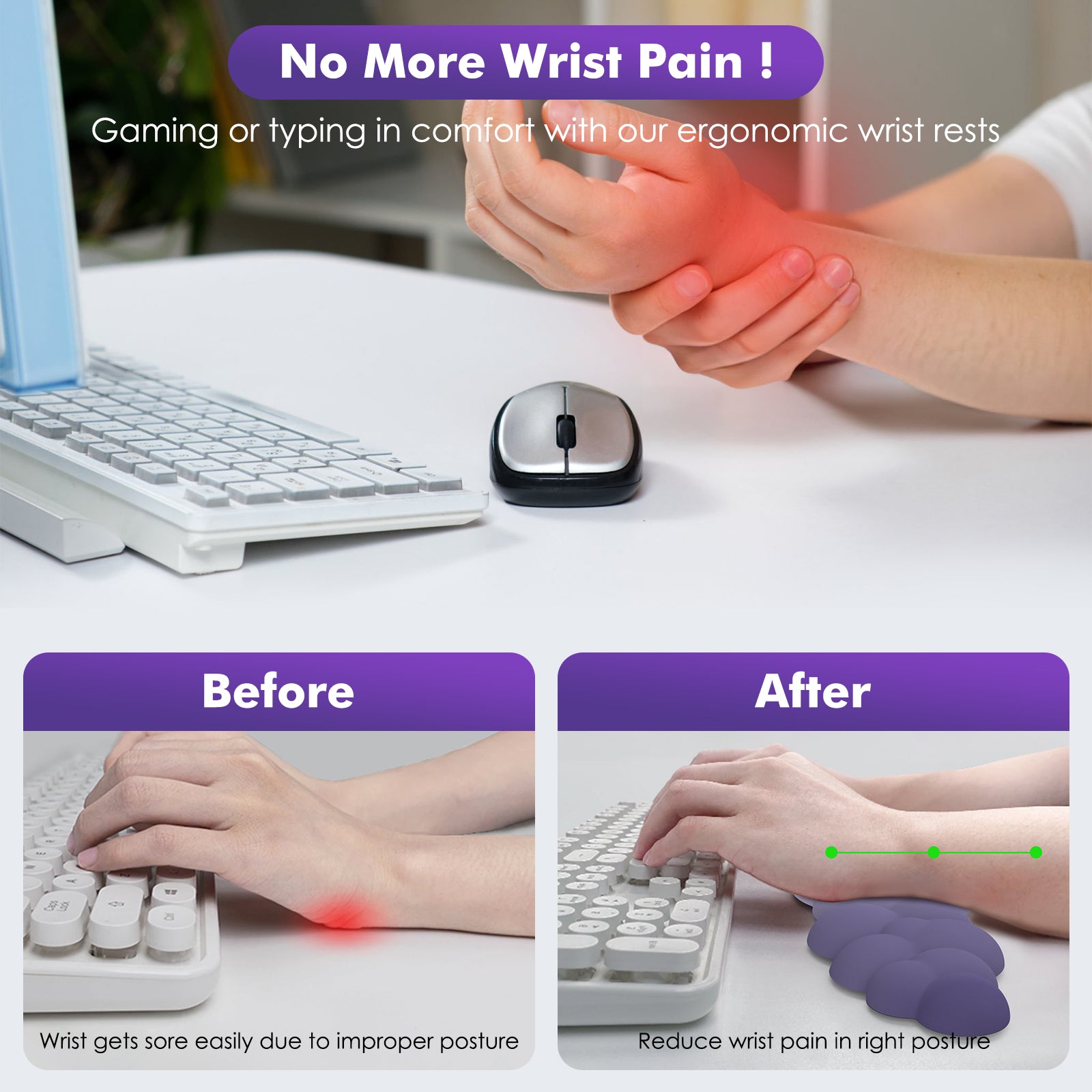 MoKo Cloud Wrist Rest, Ergonomic Cloud Keyboard Wrist Rest with Mouse Rest Wrist Pad, Upgraded PU Leather Cloud Arm Rest Wrist Pad for Keyboard and Mouse for Office, Gaming, Computer, Laptop, Purple