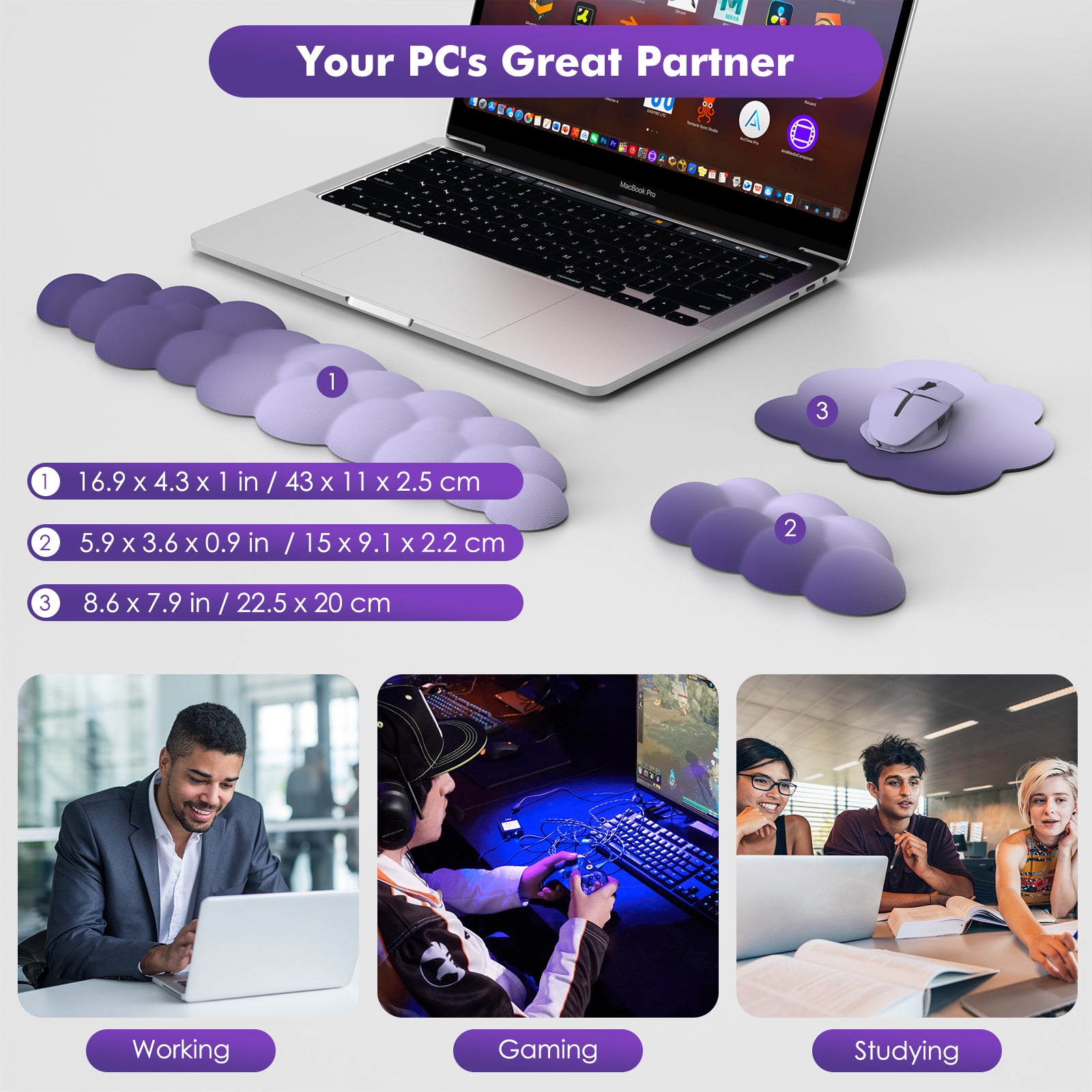 MoKo Cloud Wrist Rest, Ergonomic Cloud Keyboard Wrist Rest with Mouse Rest Wrist Pad, Upgraded PU Leather Cloud Arm Rest Wrist Pad for Keyboard and Mouse for Office, Gaming, Computer, Laptop, Purple