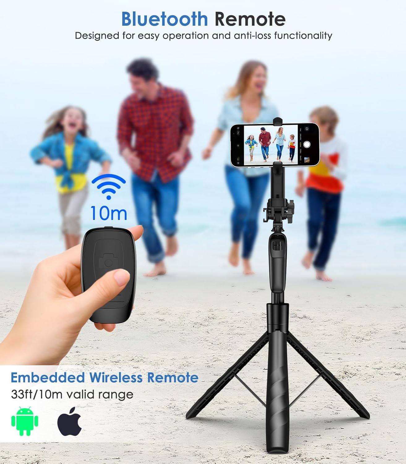 MoKo 68" Magnetic Selfie Stick Compatible with MagSafe, Extendable Rotatable Phone Tripod Stand with Remote for iPhone 15 14 13 12 and All Phones with Metal Ring, Fit for Selfie/Photo/Live/Vlog, Black