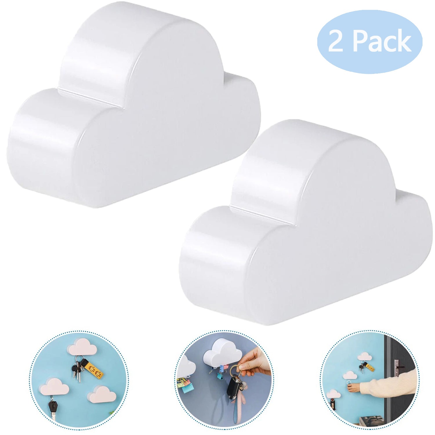 MoKo Magnetic Key Holder for Wall Door, Magnetic Key Ring Holder with Adhesive, Magnetic Key Rack Organizer Hooks, 2 Pack, White