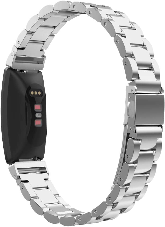 MoKo Stainless Steel Watch Band Compatible with Fitbit Inspire/Inspire HR/Inspire 2 Smart Watch, Metal Strap Replacement Bracelet Wristband with Watch Lugs - Rose Pink