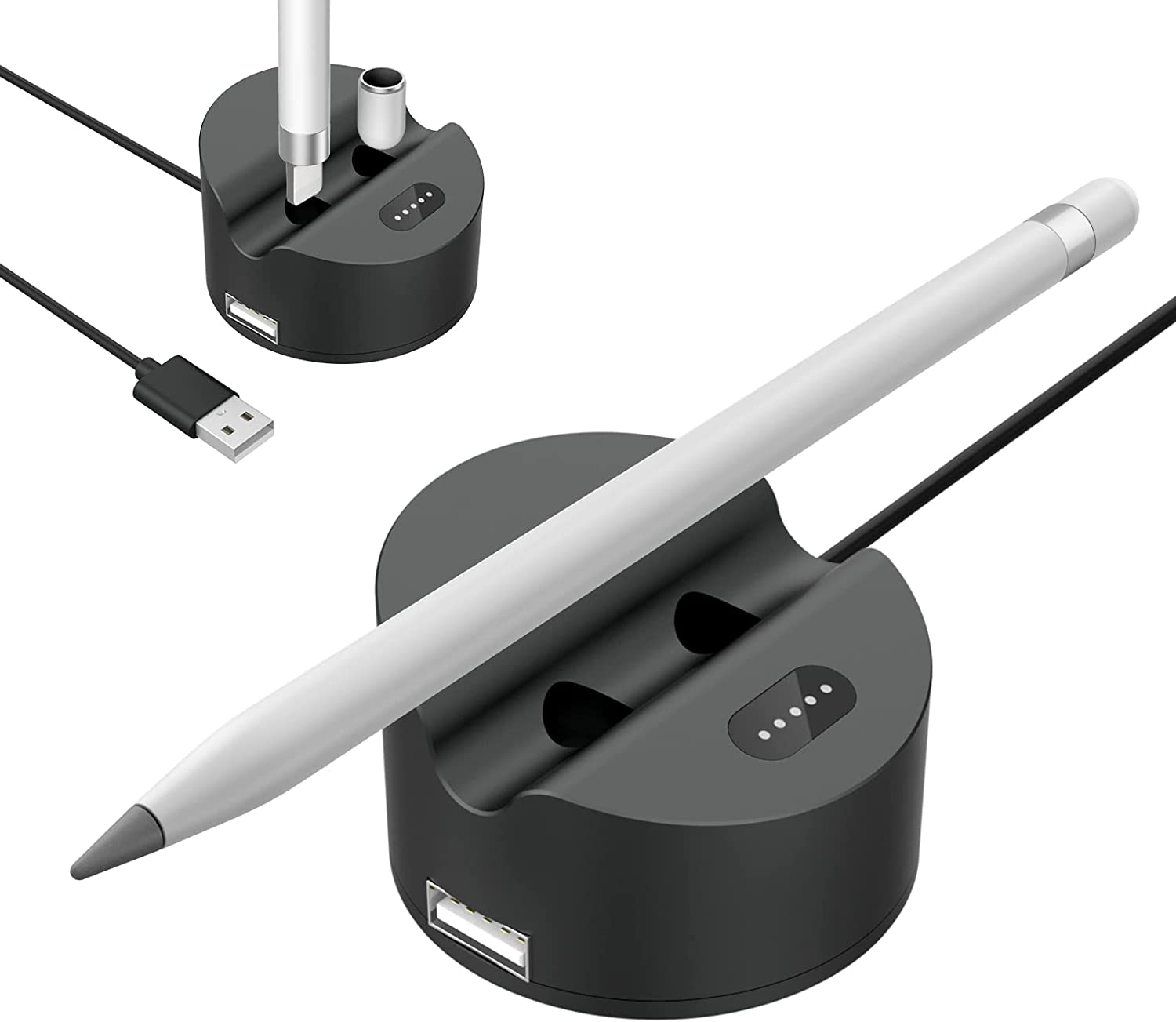 MoKo Charging Stand Adapter Compatible Apple Pencil 1st Generation, iPad Pencil Charger Apple Pen Holder Charging Dock Station with Display Screen USB Port Fit iPad 9th/8th/Pro/Air/Mini, Silver