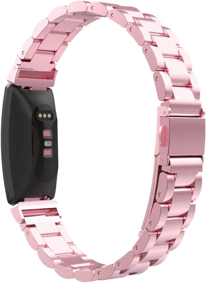 MoKo Stainless Steel Watch Band Compatible with Fitbit Inspire/Inspire HR/Inspire 2 Smart Watch, Metal Strap Replacement Bracelet Wristband with Watch Lugs - Rose Pink