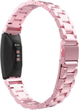 MoKo Stainless Steel Watch Band Compatible with Fitbit Inspire/Inspire HR/Inspire 2 Smart Watch, Metal Strap Replacement Bracelet Wristband with Watch Lugs - Rose Pink