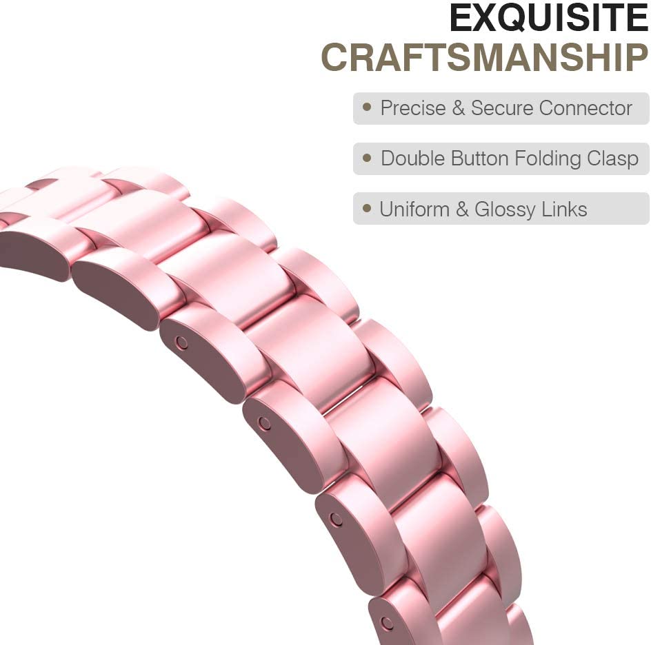 MoKo Stainless Steel Watch Band Compatible with Fitbit Inspire/Inspire HR/Inspire 2 Smart Watch, Metal Strap Replacement Bracelet Wristband with Watch Lugs - Rose Pink