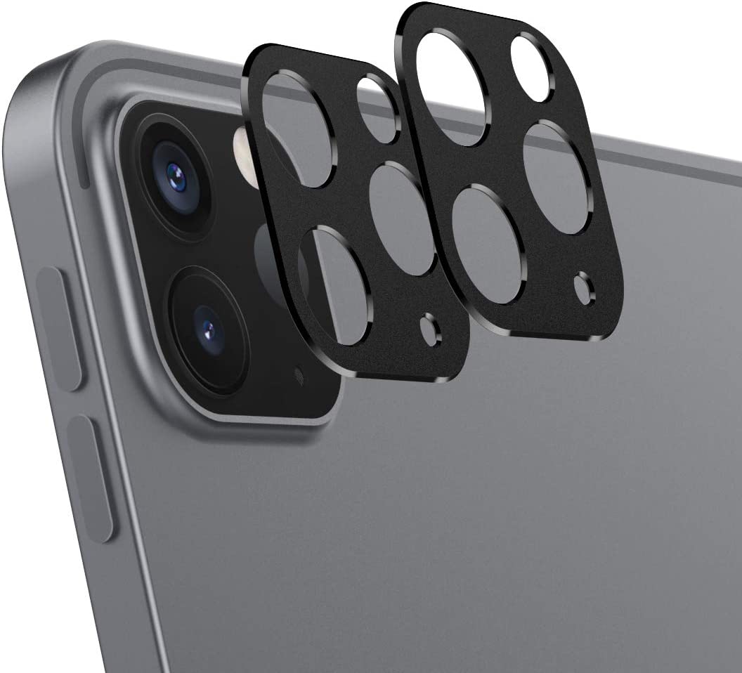 MoKo 2-Pack Camera Lens Protector Fit iPad Pro 12.9 2021/2020 / iPad Pro 11 2021/2020Metal Frame Aluminum Alloy Sticker, Scratch-Resistant Plate Panel Rear Camera Protective Shield - Black & Silver