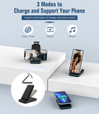 MoKo 3 in 1 Foldable Wireless Charger Stand, 15W Fast Charging Station Qi Phone Charger Dock Compatible with iPhone 13/12/Pro/SE/11/X/XS/XR/Samsung Galaxy/Apple Watch SE/7/6/5/4/3/2, AirPods 3/2/Pro