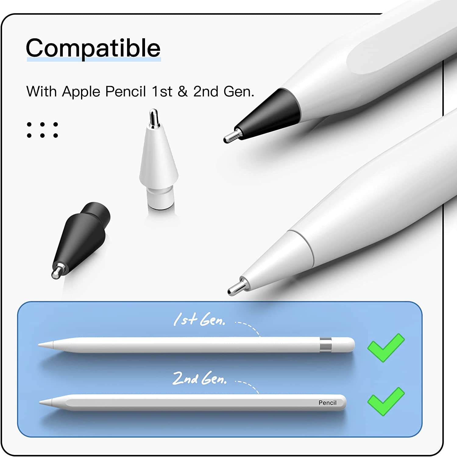 MoKo Pencil Tips for Apple Pencil 1st / 2nd Generation, 4 Pack 0.75mm No Wear Out Fine Point Precise Control Pen Like Nibs for iPad Pro Pencil/iPencil, White&Black