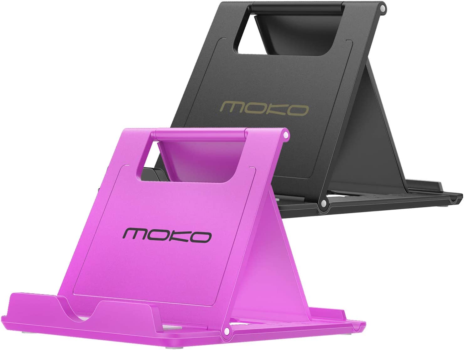 MoKo 2 Pack Phone/Tablet Stand, Foldable Desktop Holder for 4-11" Devices, Fit with iPhone 13 Pro Max/13, iPhone 12/12 pro Max/11, iPad Air 4/Mini 6 2021, iPad 9th 10.2, Galaxy S20, Black & Blue