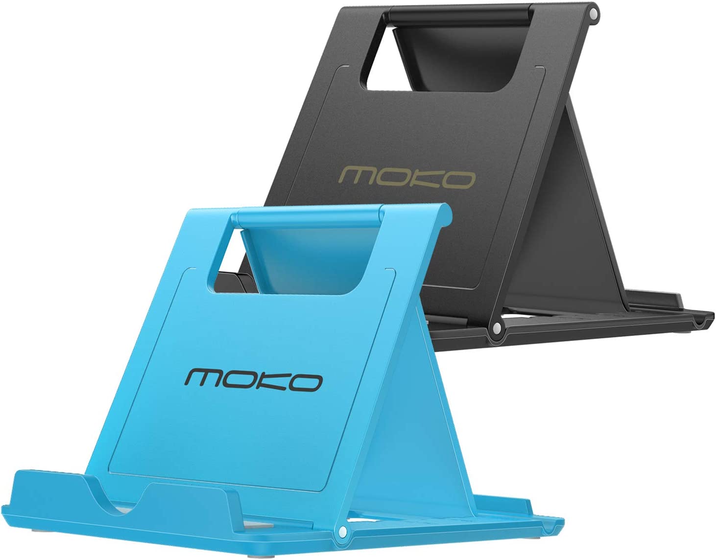 MoKo 2 Pack Phone/Tablet Stand, Foldable Desktop Holder for 4-11" Devices, Fit with iPhone 13 Pro Max/13, iPhone 12/12 pro Max/11, iPad Air 4/Mini 6 2021, iPad 9th 10.2, Galaxy S20, White + Blue