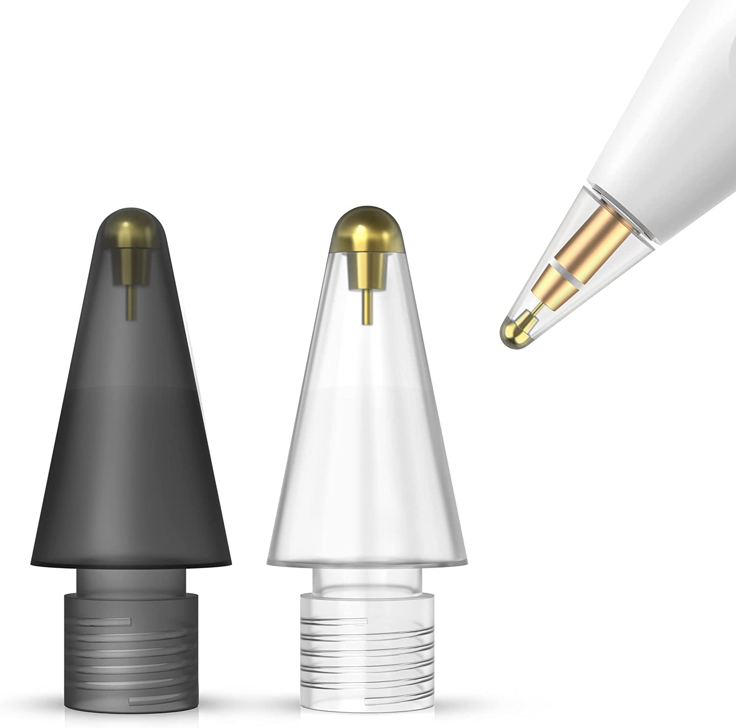 MoKo 2 Pack Replacement Pencil Tips for Apple Pencil 1st Gen and 2nd Generation, Noiseless No Wear Out Fine Point Precise Control Pen Like Nibs, Clear White & Black (0.47inch)