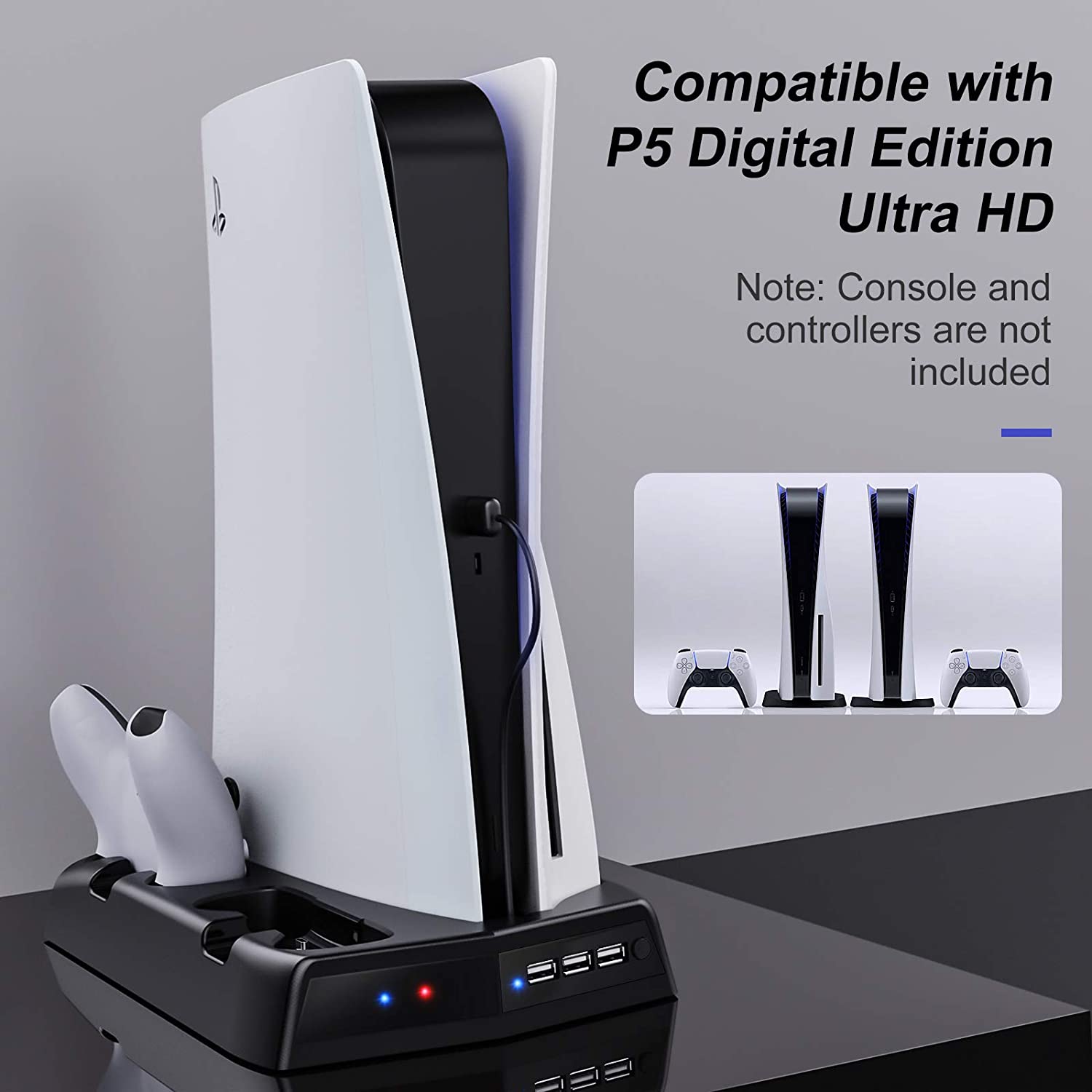 MoKo PS5 Cooling Stand with Charging Station and Suction Cooling Fan, Dual Controller Charging Station Compatible with Playstation 5 PS5 Console, Charging Dock Station with 14 Game Slots & 3 USB Ports