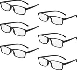 MoKo 6-Pack Reading Glasses Blue Light Blocking, Plastic Full Frame Spring Hinge Readers Lightweight Eyeglasses for Men Women (Black, +2.0)