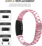 MoKo Stainless Steel Watch Band Compatible with Fitbit Inspire/Inspire HR/Inspire 2 Smart Watch, Metal Strap Replacement Bracelet Wristband with Watch Lugs - Rose Pink