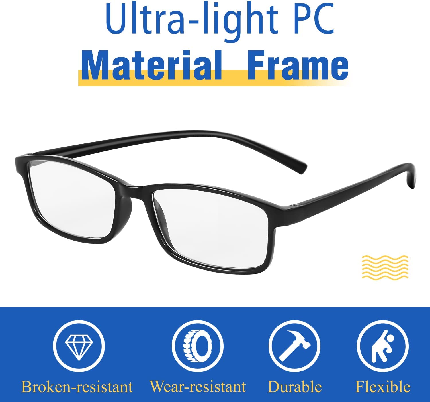 MoKo 6-Pack Reading Glasses Blue Light Blocking, Plastic Full Frame Spring Hinge Readers Lightweight Eyeglasses for Men Women (Black, +2.0)