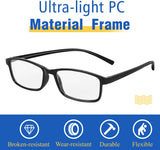 MoKo 6-Pack Reading Glasses Blue Light Blocking, Plastic Full Frame Spring Hinge Readers Lightweight Eyeglasses for Men Women (Black, +2.0)