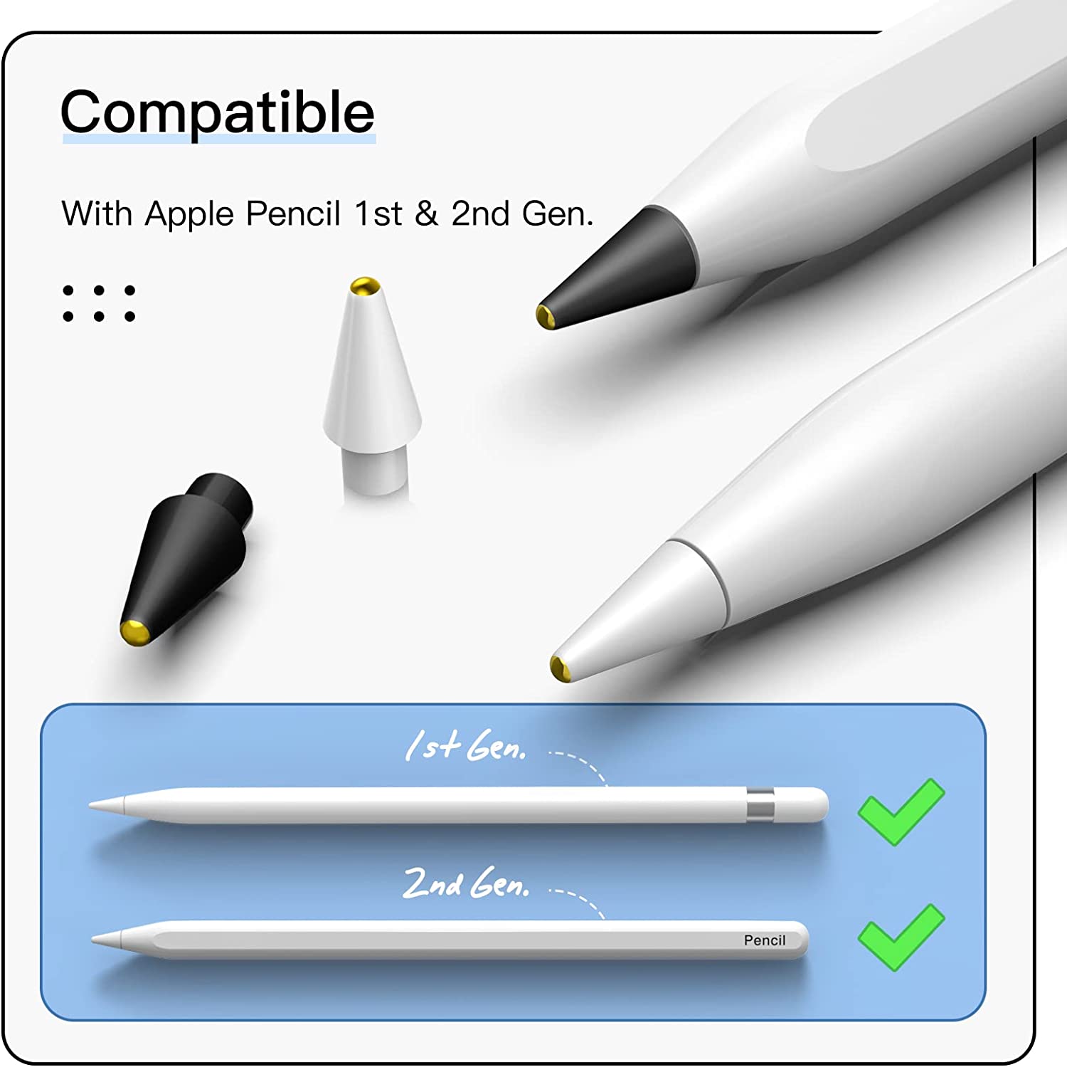 MoKo 4 Pack Replacement Pencil Tips for Apple Pencil 1st / 2nd Generation, Upgraded 0.75mm No Wear Out Fine Point Precise Control Pen Like Nibs for iPad Pro Pencil/iPencil, White+Black