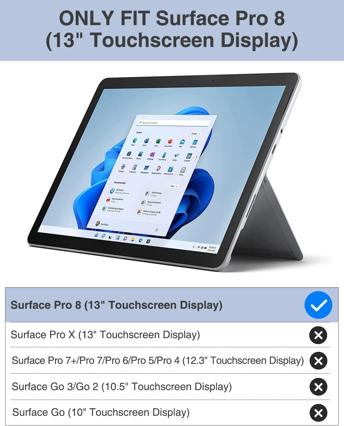 MoKo Case for Microsoft Surface Pro 8 13" Touchscreen 2021 Release Tablet - Portfolio Business Cover Case with Side Pocket and Stylus Holder for Microsoft Surface Pro 8 13-Inch 2021, Light Gray+Brown