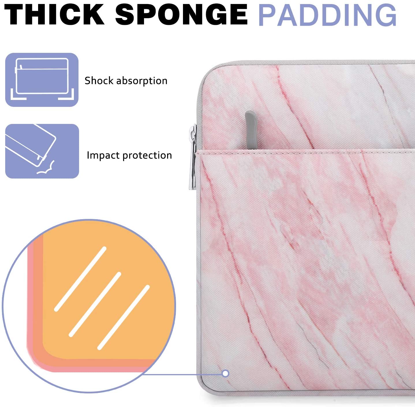 MoKo 11 Inch Tablet Sleeve Bag Carrying Case Fits iPad air 5 10.9 inch 2022, iPad Pro 11 2021-2018, iPad 9/8/7th Gen 10.2, iPad Air 4 10.9/Air 3 10.5, Tab S8 11"/Tab A 10.1, Tab S6, Pink Gray Marble