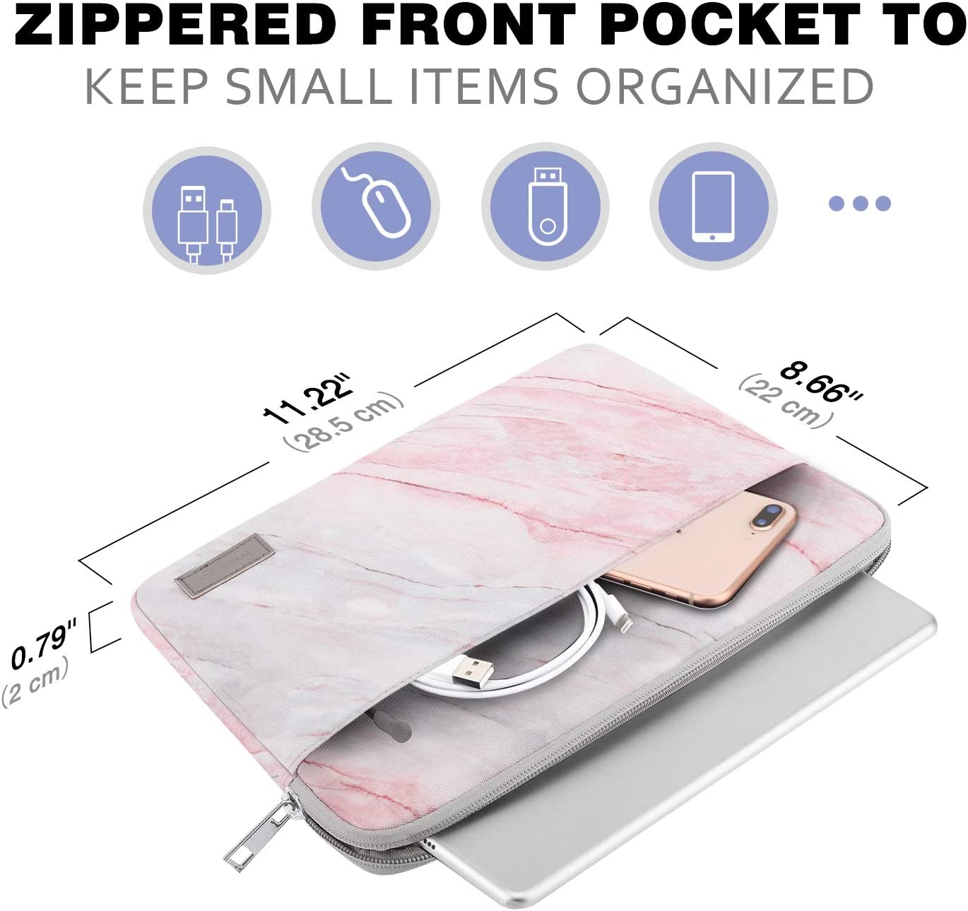 MoKo 11 Inch Tablet Sleeve Bag Carrying Case Fits iPad air 5 10.9 inch 2022, iPad Pro 11 2021-2018, iPad 9/8/7th Gen 10.2, iPad Air 4 10.9/Air 3 10.5, Tab S8 11"/Tab A 10.1, Tab S6, Pink Gray Marble