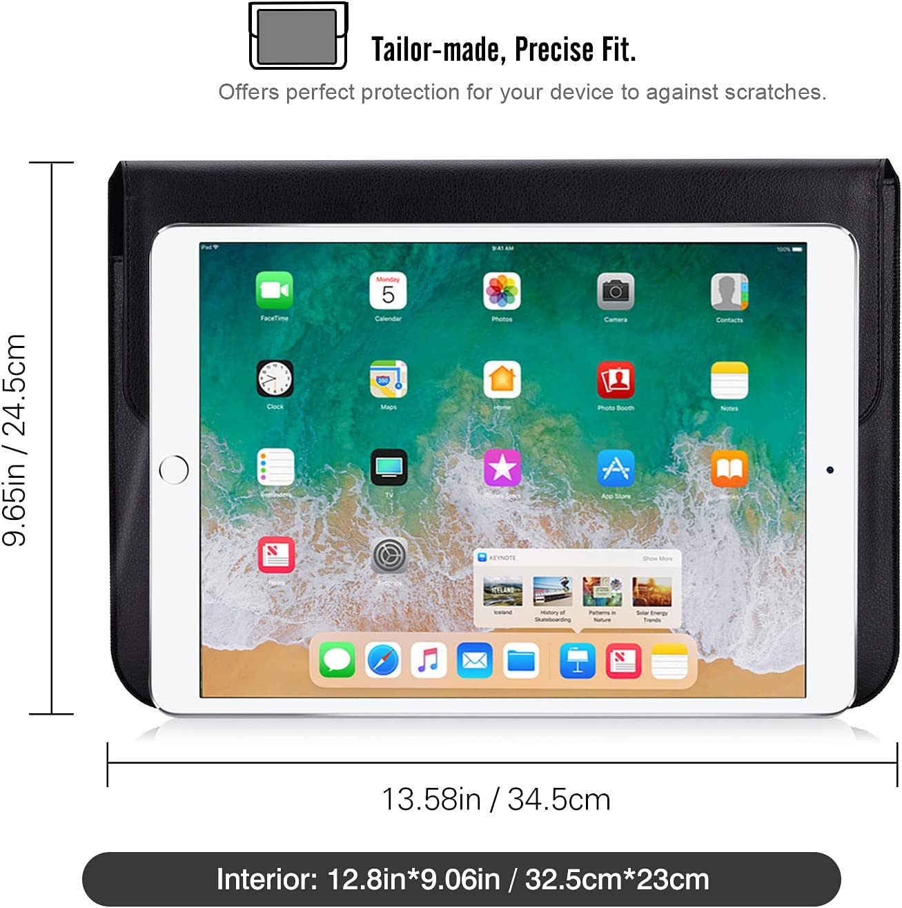 MoKo 12.9 Inch Tablet Sleeve Case, Protective PU Leather Bag Fit Tab S8+ 12.4"/Ultra 14.6", iPad Pro 12.9 3rd/4th Gen 2018-2020, iPad Pro 12.9 2021-2018, with Built-in Card Slot Document Pocket,Black