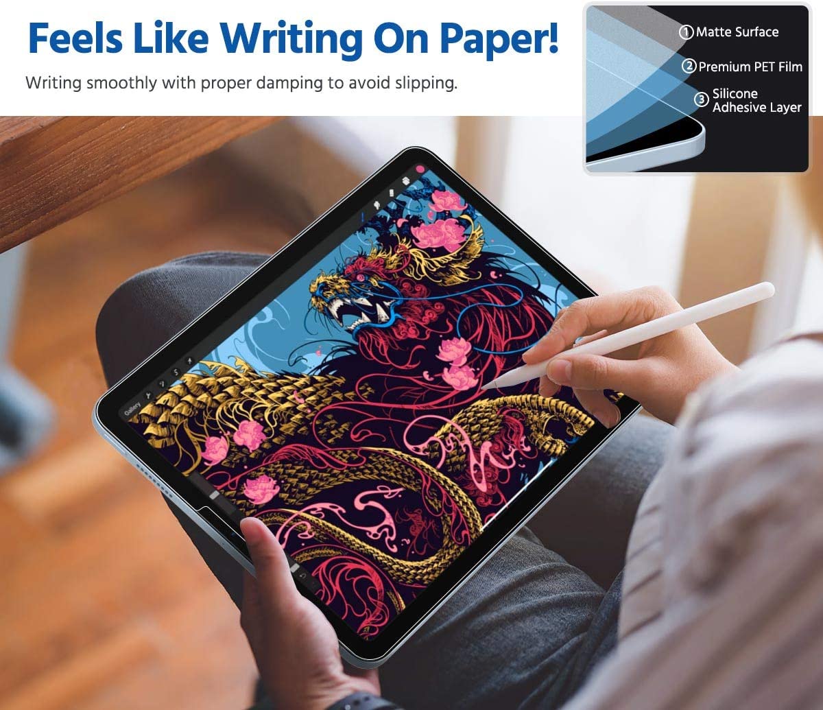 MoKo 2-Pack Paper Feeling Matte Screen Protector Fit iPad Air 5th/4th Gen 10.9 2022/2020, iPad Pro 11 2018/2020/2021, Anti-Scratch Anti-Glare Bubble-Free PET Clear Film Support Apple Pencil,Matte