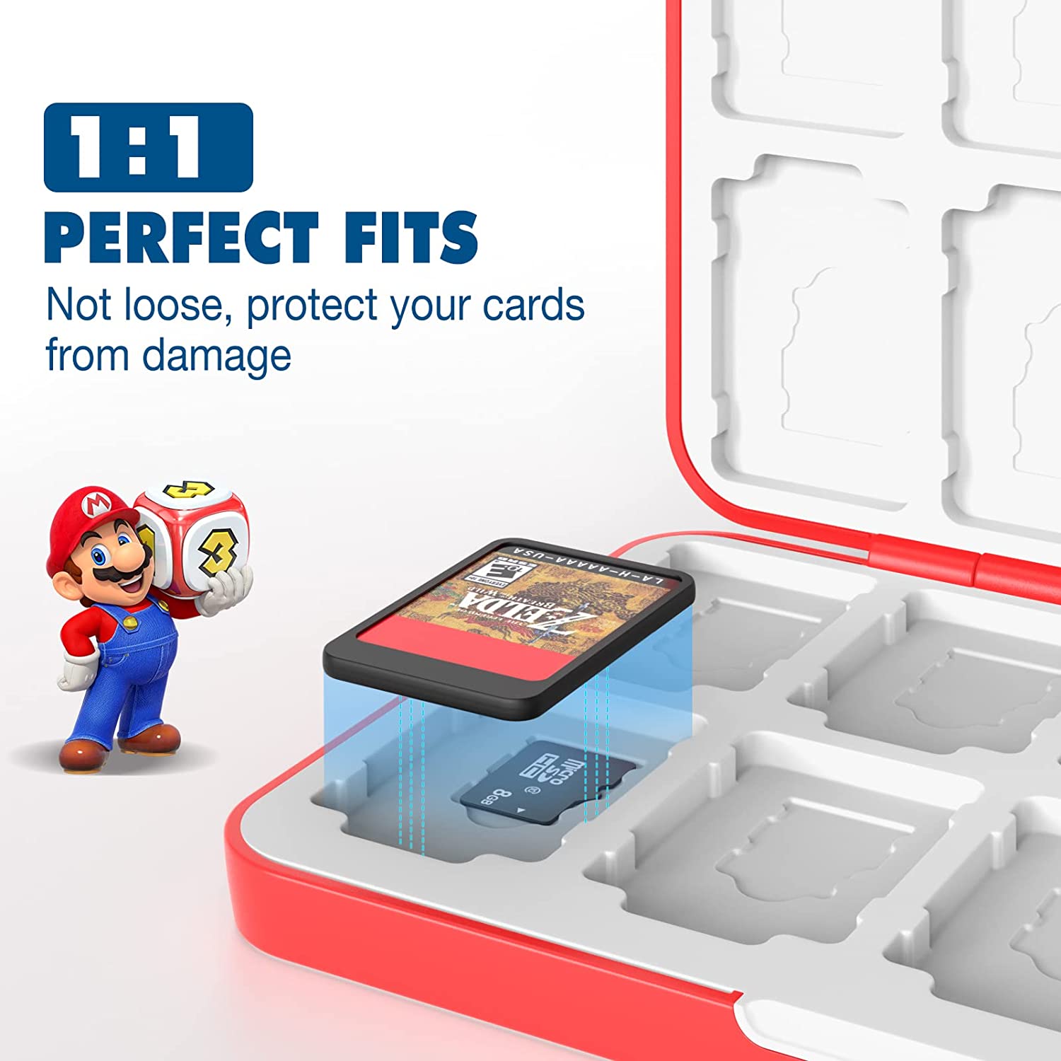 MoKo 24 Game Card Case Compatible with Nintendo Switch OLED 2021/Switch/Switch Lite, Switch Games Holder case for Switch Game Card & SD Card, Slim & Portable Game Card Storage Box, Mario Red