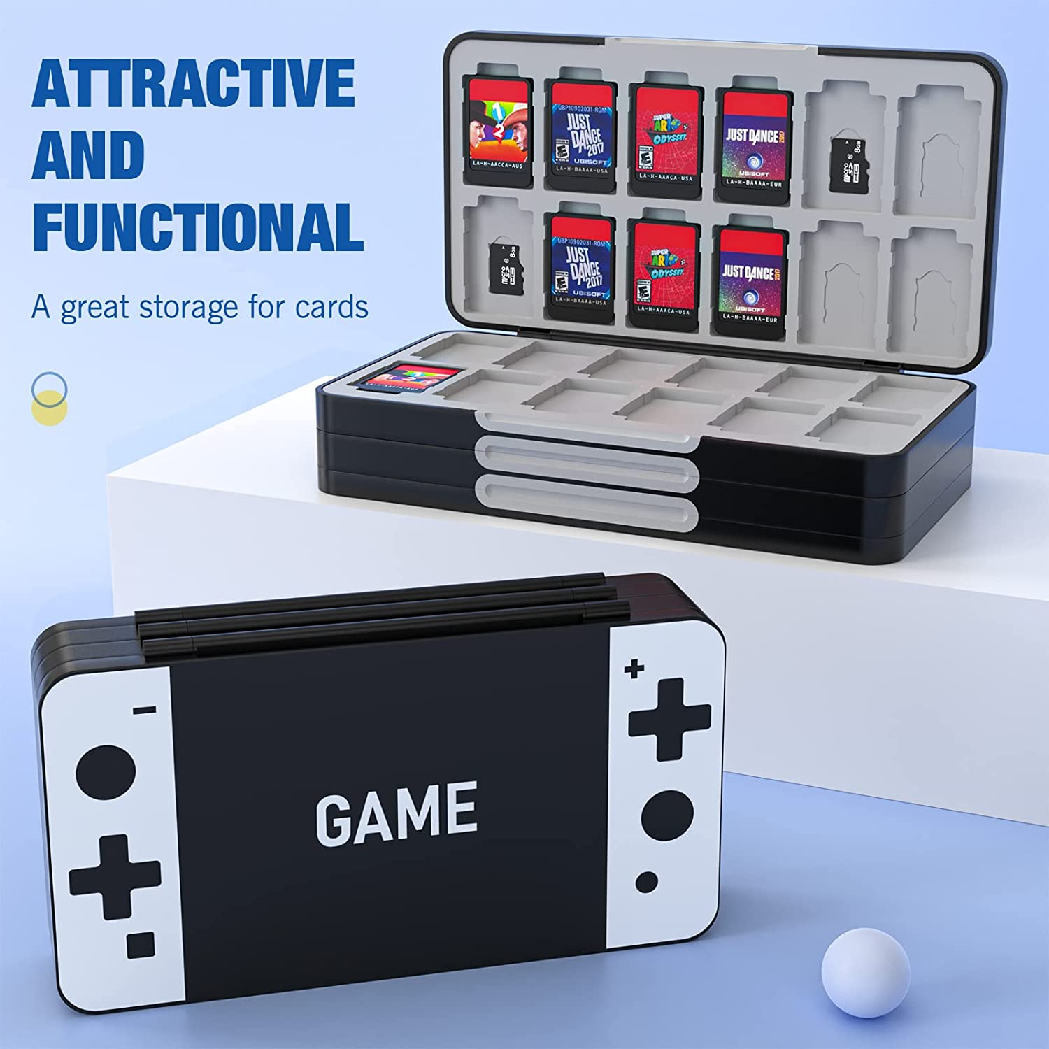 MoKo 72 Game Card Case Compatible with Nintendo Switch OLED 2021/Switch/Switch Lite, Switch Games Holder Case for 72 Switch Game Card & 24 SD Card, Slim & Portable Game Card Storage Box, Black&White