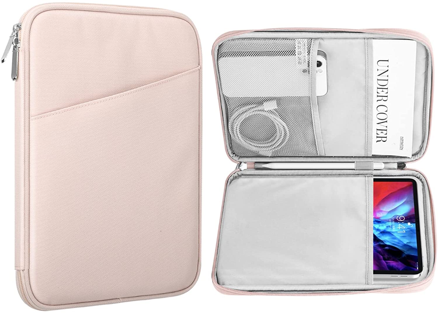 MoKo 9-11 Inch Tablet Sleeve Case, Fits iPad air 5 10.9" 2022, iPad Pro 11 2021-2018, iPad 10.2 2021-2019, iPad Air 4 10.9, Tab S8/A7, Protective Bag Carrying Case with Pocket, Pink