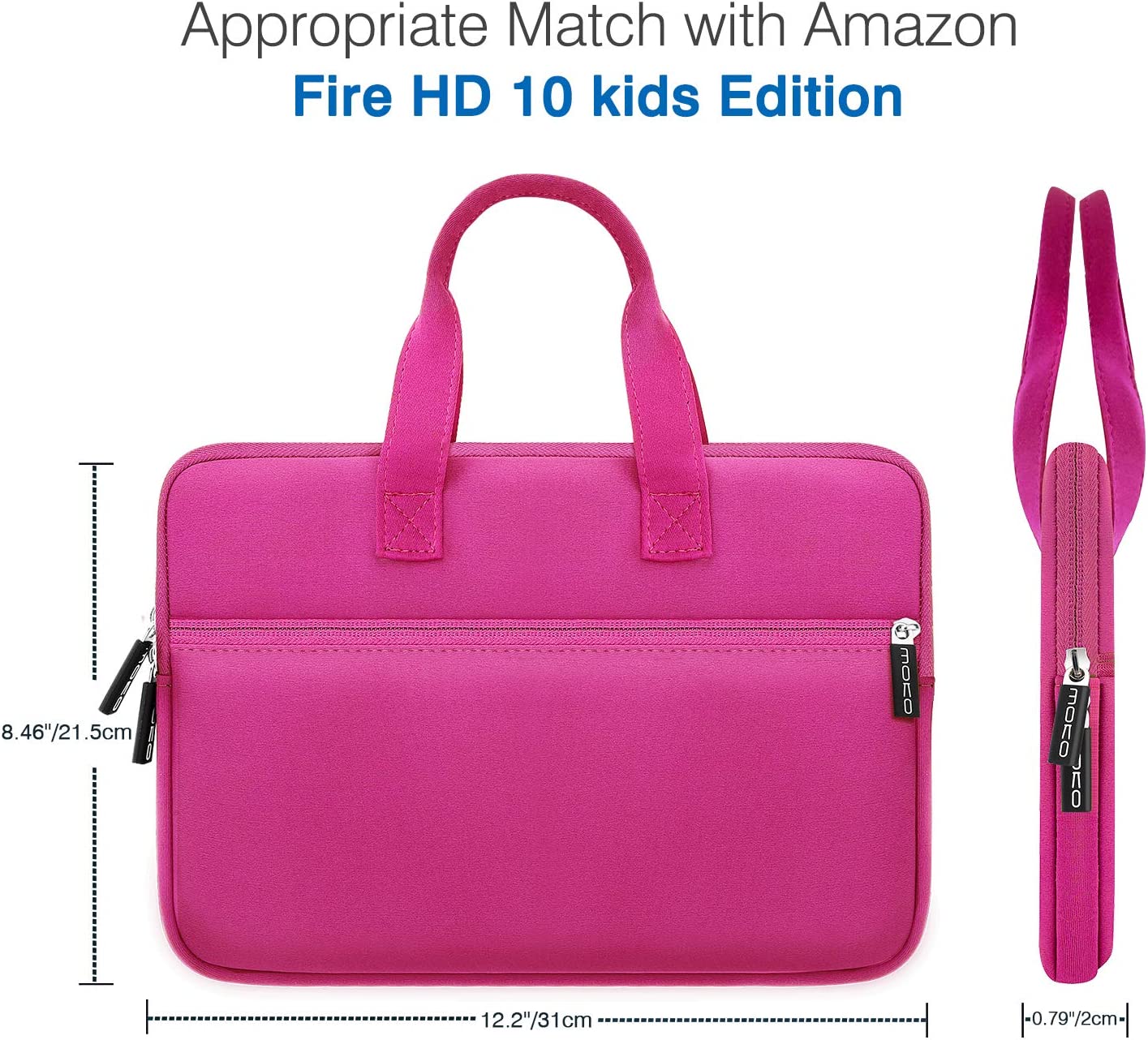 MoKo 9-11 Inch Kids Tablet Sleeve, Portable Neoprene Zipper Carrying Sleeve Case Bag Fits iPad Air 4 10.9, iPad Air 3 10.5, iPad Pro 11/10.5 Inch Tablet Handle Bag with Accessory Pocket - Magenta
