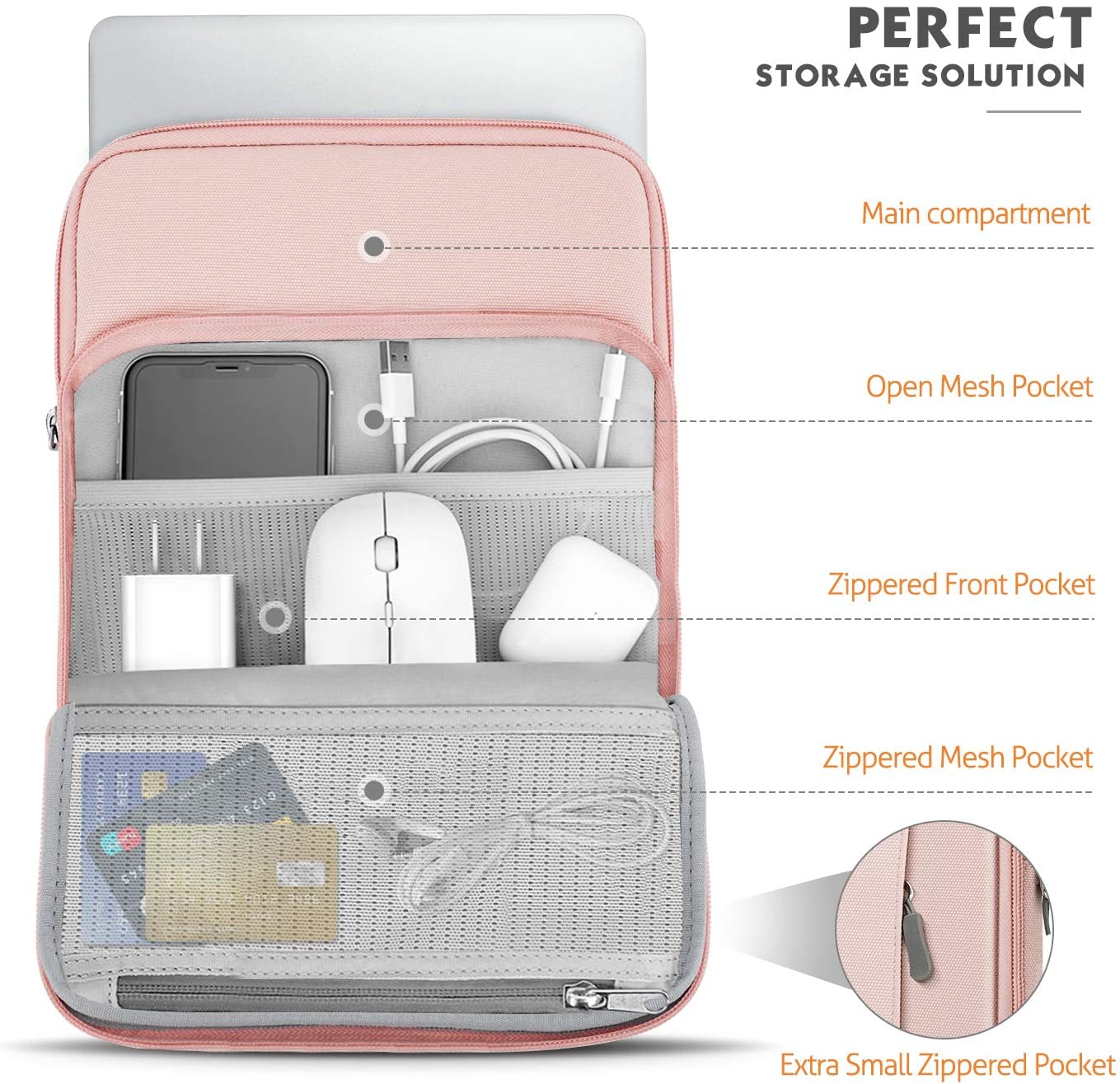 MoKo 12.9 Inch Tablet Sleeve Bag Carrying Case with Pockets Fits iPad Pro 12.9 2021/2020/2018,Surface Laptop Go 12.4",Galaxy Tab S8+ 12.4", Pink