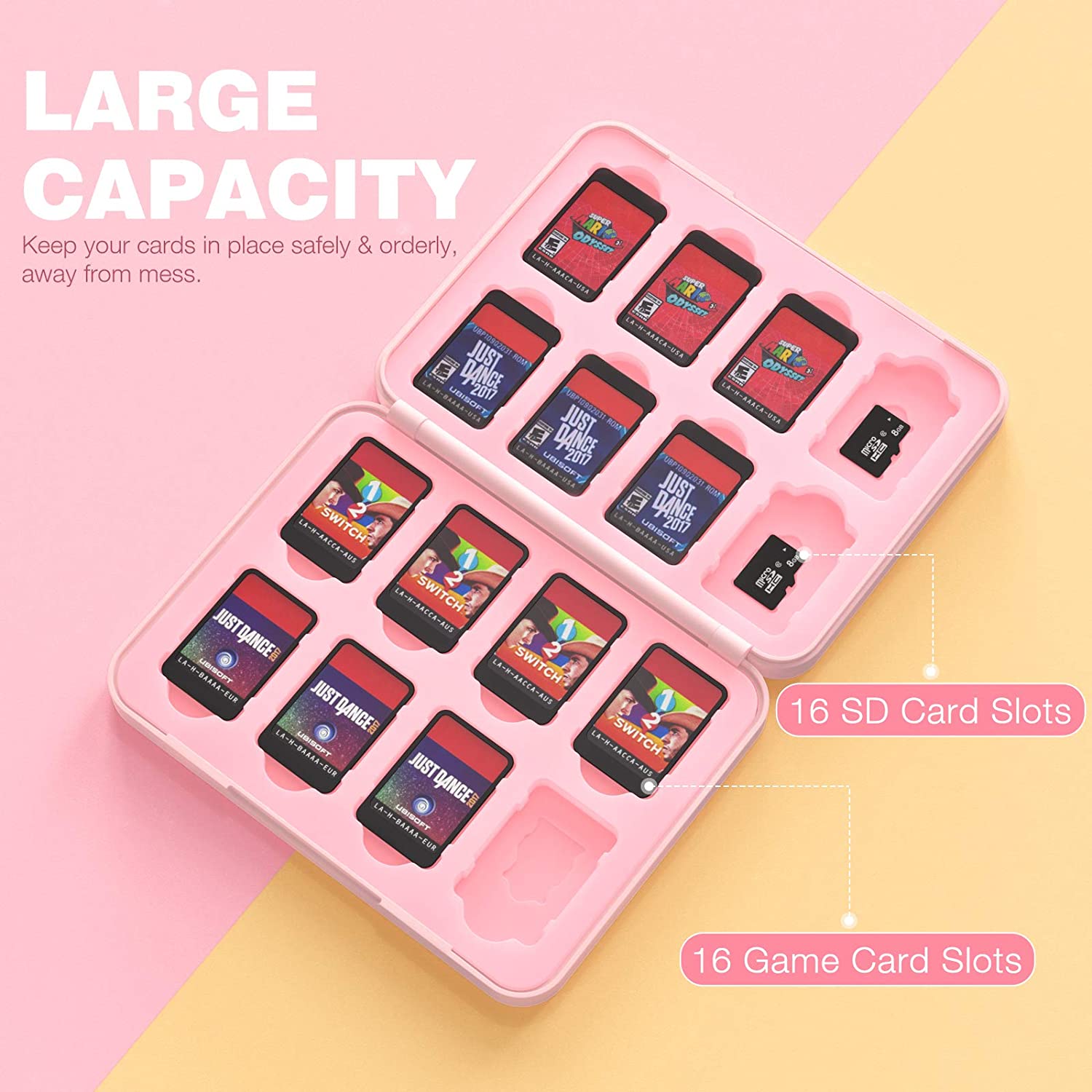 MoKo 16 Game Card Case Compatible with Nintendo Switch/Switch Lite/Switch OLED 2021, Switch Games Holder case for SD Card&Switch Game Card, Switch Game Card Holder Cartridge Storage Box, Pink Cat