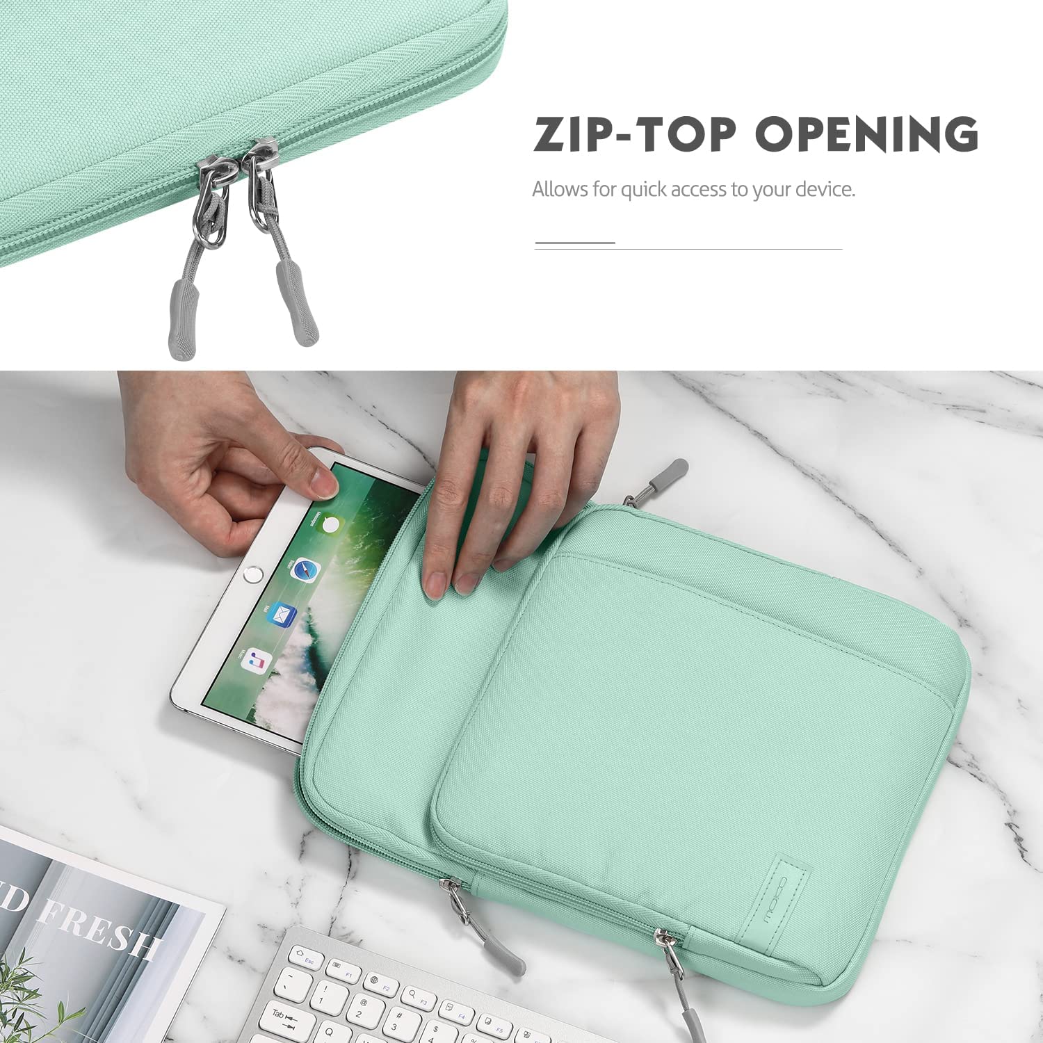 MoKo 12.9 Inch Tablet Sleeve Bag Carrying Case with Pockets Fits iPad Pro 12.9 2021/2020/2018,Surface Laptop Go 12.4",Galaxy Tab S8+ 12.4", Mint Green