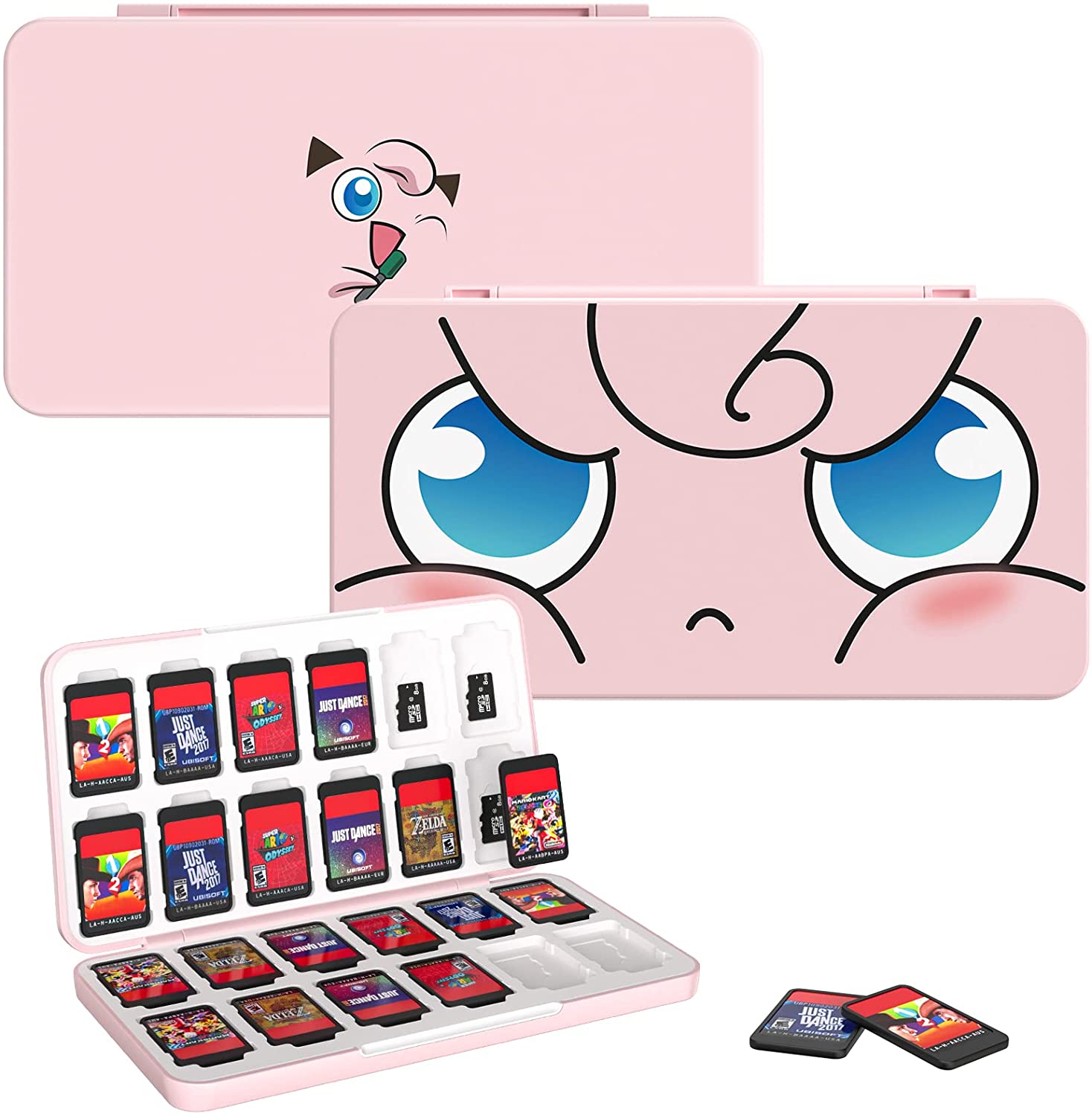 MoKo 24 Game Card Case Compatible with Nintendo Switch OLED 2021/Switch/Switch Lite, Switch Games Holder case for Switch Game Card & SD Card, Slim & Portable Game Card Storage Box, Pink Elf