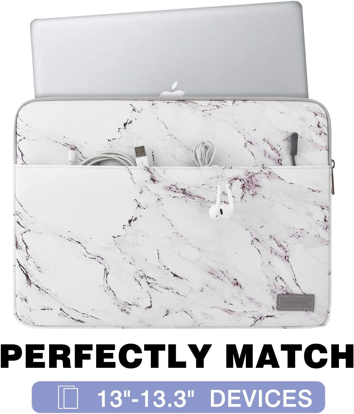 MoKo 13-13.3 Inch Laptop Sleeve Fits Tab S8+ 12.4", Surface pro 8 MacBook Pro M1 Pro/M1 Max 14.2 2021/Pro 13”, iPad Pro 12.9 2021/2020, Notebook Computer Case Cover Bag with Pocket, Marble