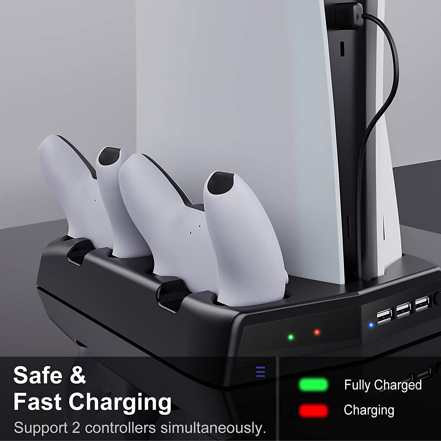 MoKo PS5 Cooling Stand with Charging Station and Suction Cooling Fan, Dual Controller Charging Station Compatible with Playstation 5 PS5 Console, Charging Dock Station with 14 Game Slots & 3 USB Ports