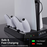 MoKo PS5 Cooling Stand with Charging Station and Suction Cooling Fan, Dual Controller Charging Station Compatible with Playstation 5 PS5 Console, Charging Dock Station with 14 Game Slots & 3 USB Ports