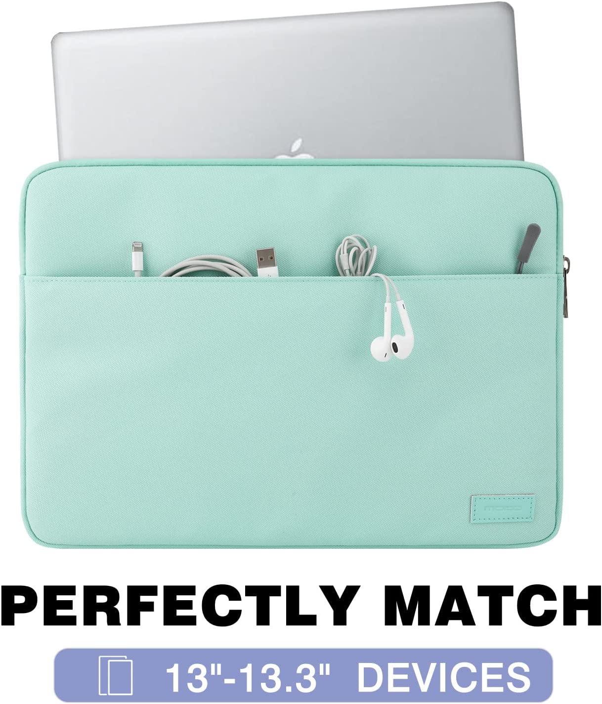 MoKo 13-13.3 Inch Laptop Sleeve Fits Surface pro 8 MacBook Pro M1 Pro/M1 Max 14.2 2021, MacBook Pro 13β, iPad Pro 12.9 2021/2020, Notebook Computer Case Cover Bag with Pocket, Mint Green