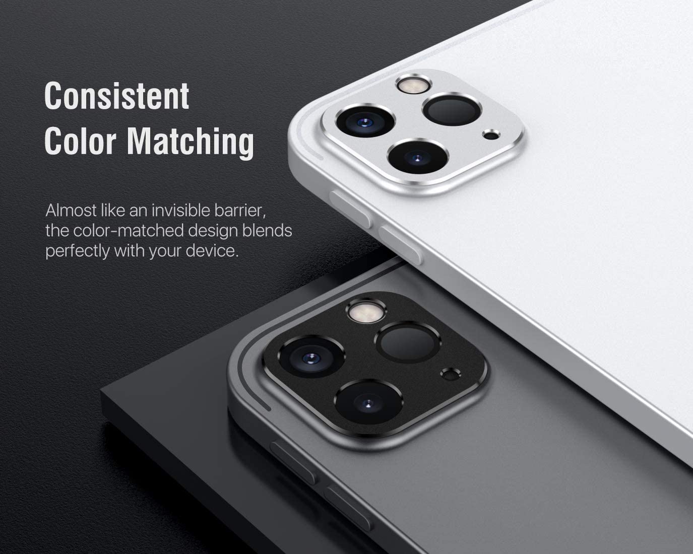 MoKo 2-Pack Camera Lens Protector Fit iPad Pro 12.9 2021/2020 / iPad Pro 11 2021/2020Metal Frame Aluminum Alloy Sticker, Scratch-Resistant Plate Panel Rear Camera Protective Shield - Black & Silver