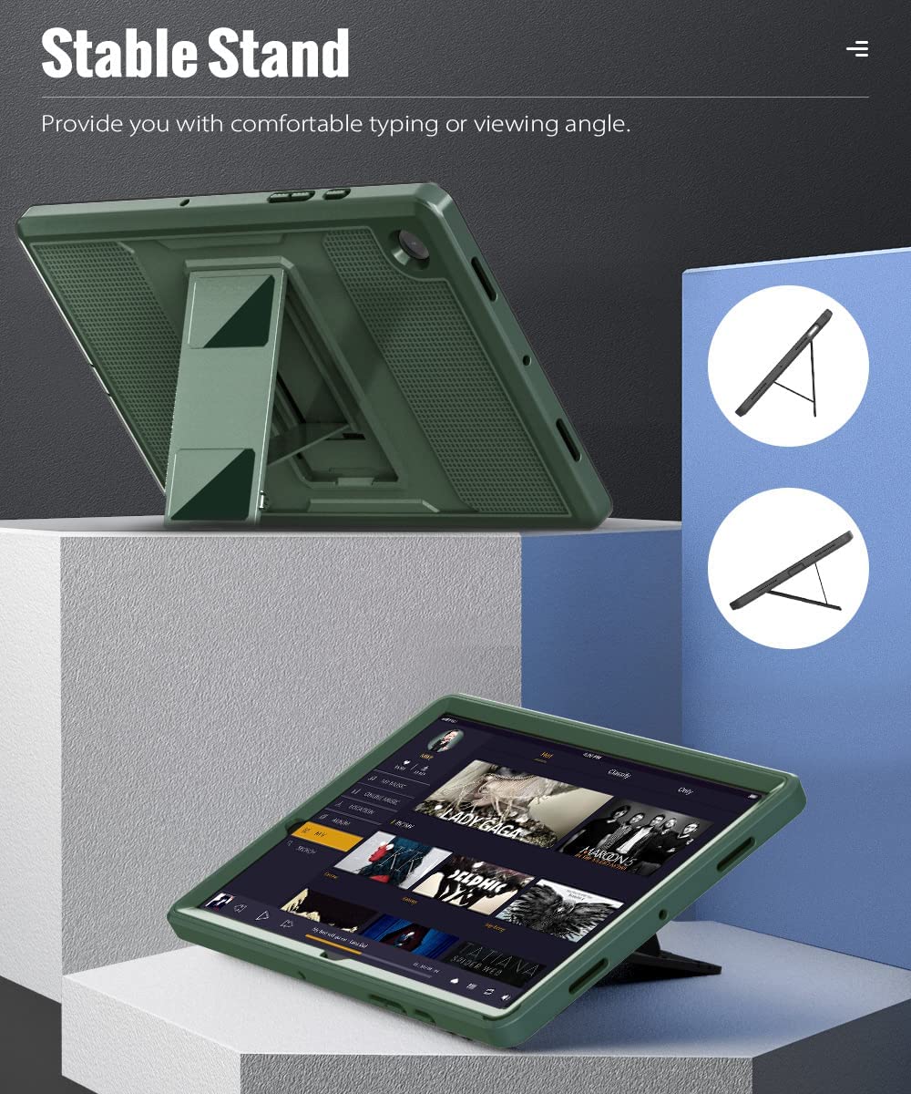 MoKo Case Fits Samsung Galaxy Tab A8 10.5 Inch 2022 (SM-X200/SM-X205/SM-X207), Shockproof Full Body Rugged Stand Back Cover Built-in Screen Protector Fit Galaxy Tab A8 10.5" 2022 Tablet, Green
