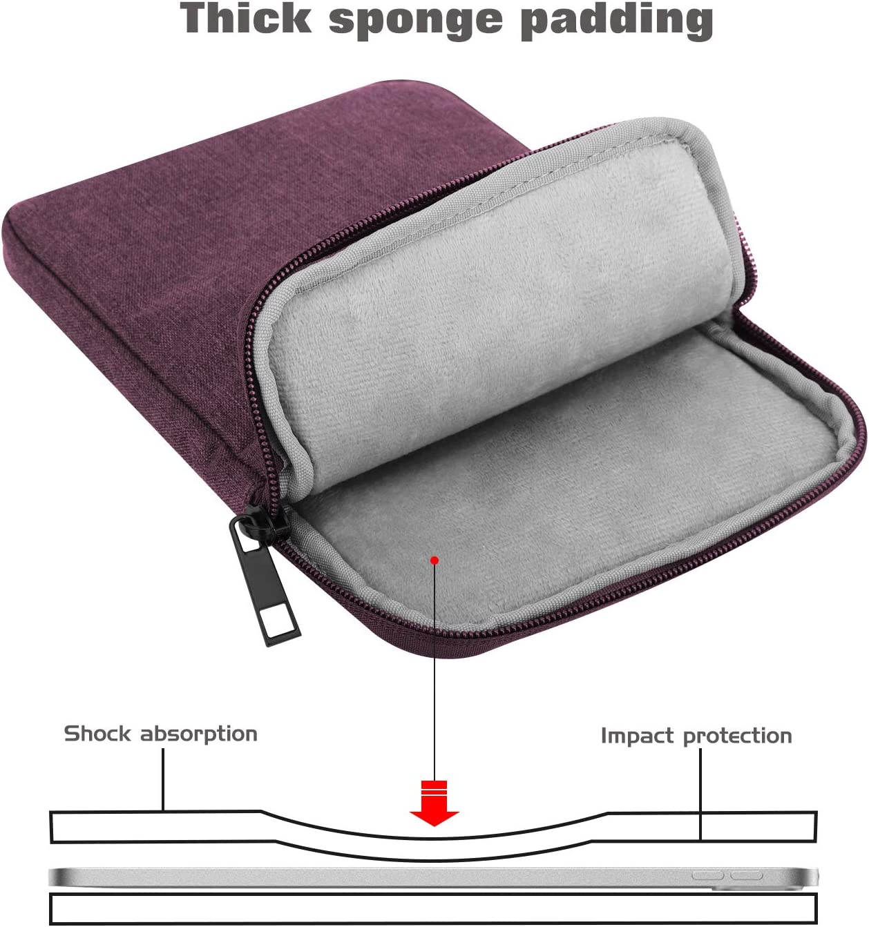 MoKo 12.9 Inch Laptop Sleeve Case Fits iPad Pro 12.9 2021-2018, iPad Pro 12.9 2017/2015, Tab S8+ 12.4", Surface Laptop Go 12.4", Polyester Bag Fit with Apple Pencil and Smart Keyboard, Purple