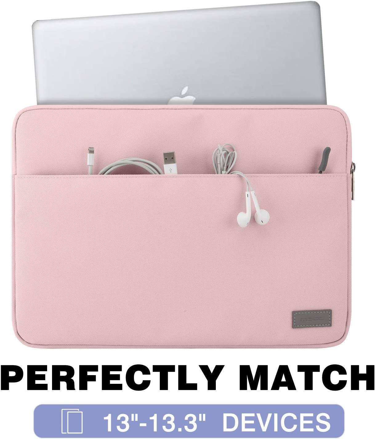 MoKo 13-13.3 Inch Laptop Sleeve Fits Tab S8+ 12.4", Surface pro 8 MacBook Pro M1 Pro/M1 Max 14.2 2021/Pro 13”, iPad Pro 12.9 2021/2020, Notebook Computer Case Cover Bag with Pocket, Pink