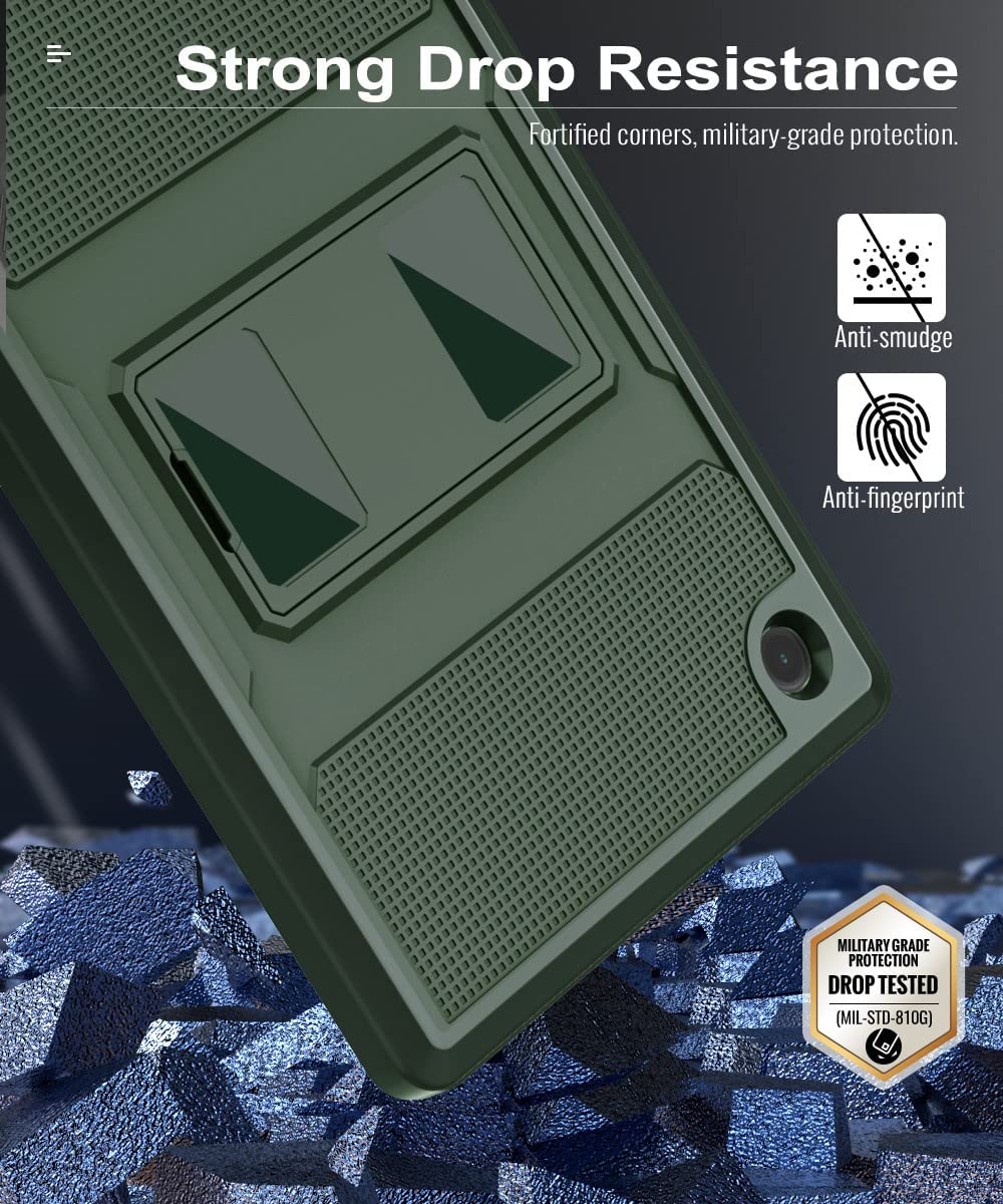 MoKo Case Fits Samsung Galaxy Tab A8 10.5 Inch 2022 (SM-X200/SM-X205/SM-X207), Shockproof Full Body Rugged Stand Back Cover Built-in Screen Protector Fit Galaxy Tab A8 10.5" 2022 Tablet, Green
