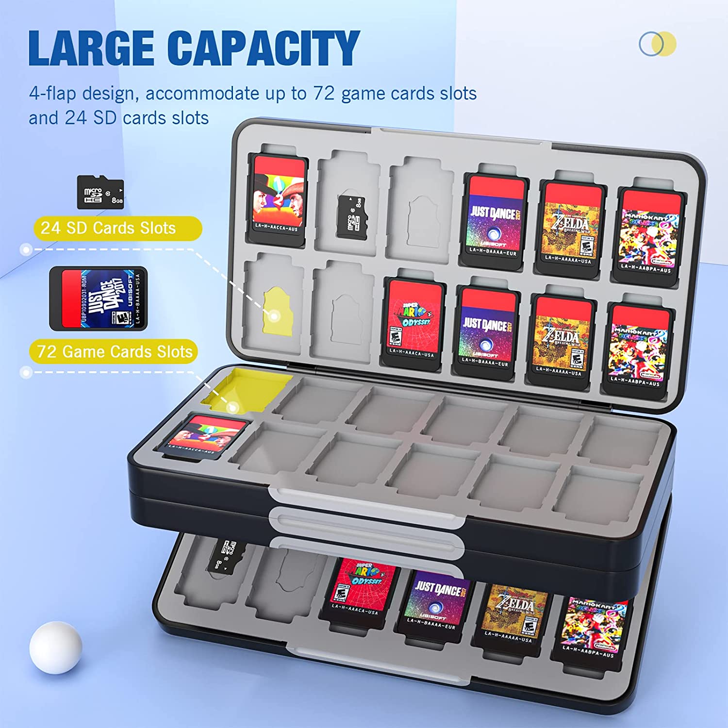 MoKo 72 Game Card Case Compatible with Nintendo Switch OLED 2021/Switch/Switch Lite, Switch Games Holder Case for 72 Switch Game Card & 24 SD Card, Slim & Portable Game Card Storage Box, Black&White