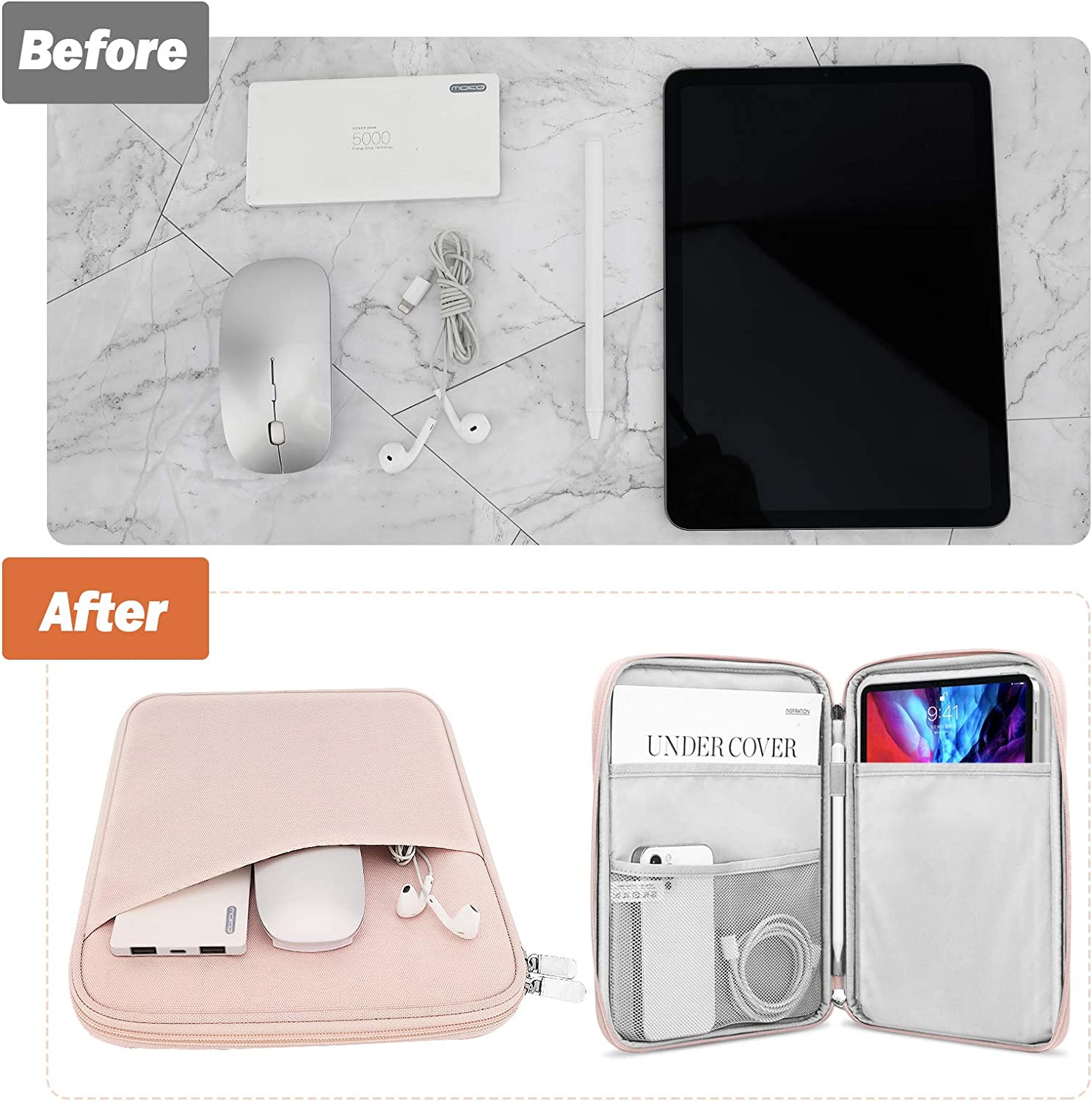 MoKo 9-11 Inch Tablet Sleeve Case, Fits iPad air 5 10.9" 2022, iPad Pro 11 2021-2018, iPad 10.2 2021-2019, iPad Air 4 10.9, Tab S8/A7, Protective Bag Carrying Case with Pocket, Pink