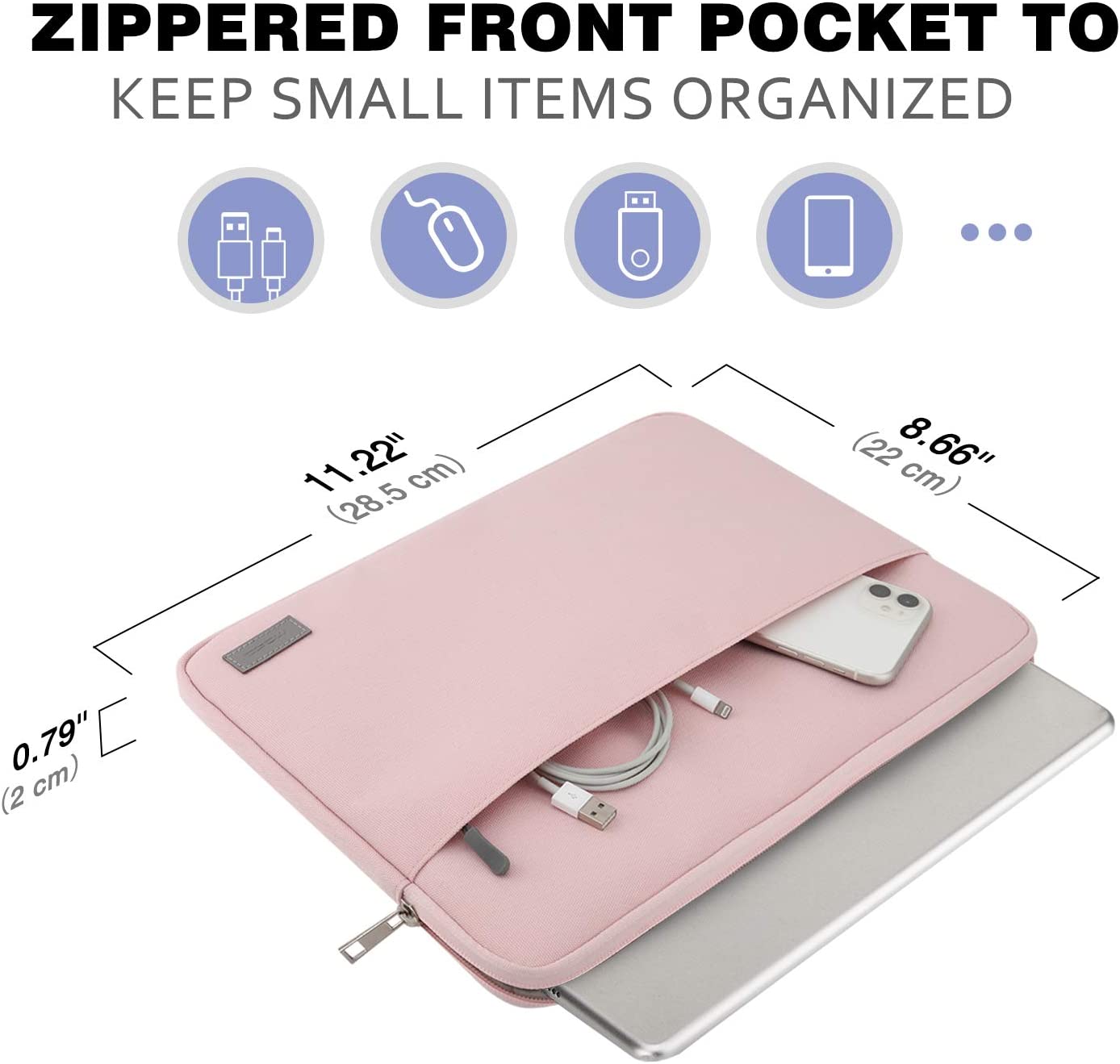 MoKo 11 Inch Tablet Sleeve Bag Carrying Case Fits iPad air 5 10.9 inch 2022, iPad Pro 11 2021-2018, iPad 9/8/7th Gen 10.2, iPad Air 4 10.9/Air 3 10.5, Tab S8 11"/Tab A 10.1, Tab S6, Pink