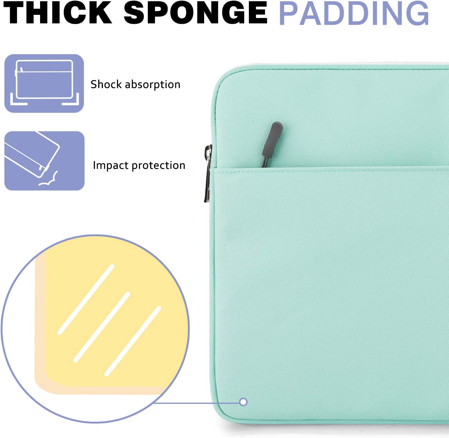 MoKo 13-13.3 Inch Laptop Sleeve Fits Surface pro 8 MacBook Pro M1 Pro/M1 Max 14.2 2021, MacBook Pro 13β, iPad Pro 12.9 2021/2020, Notebook Computer Case Cover Bag with Pocket, Mint Green