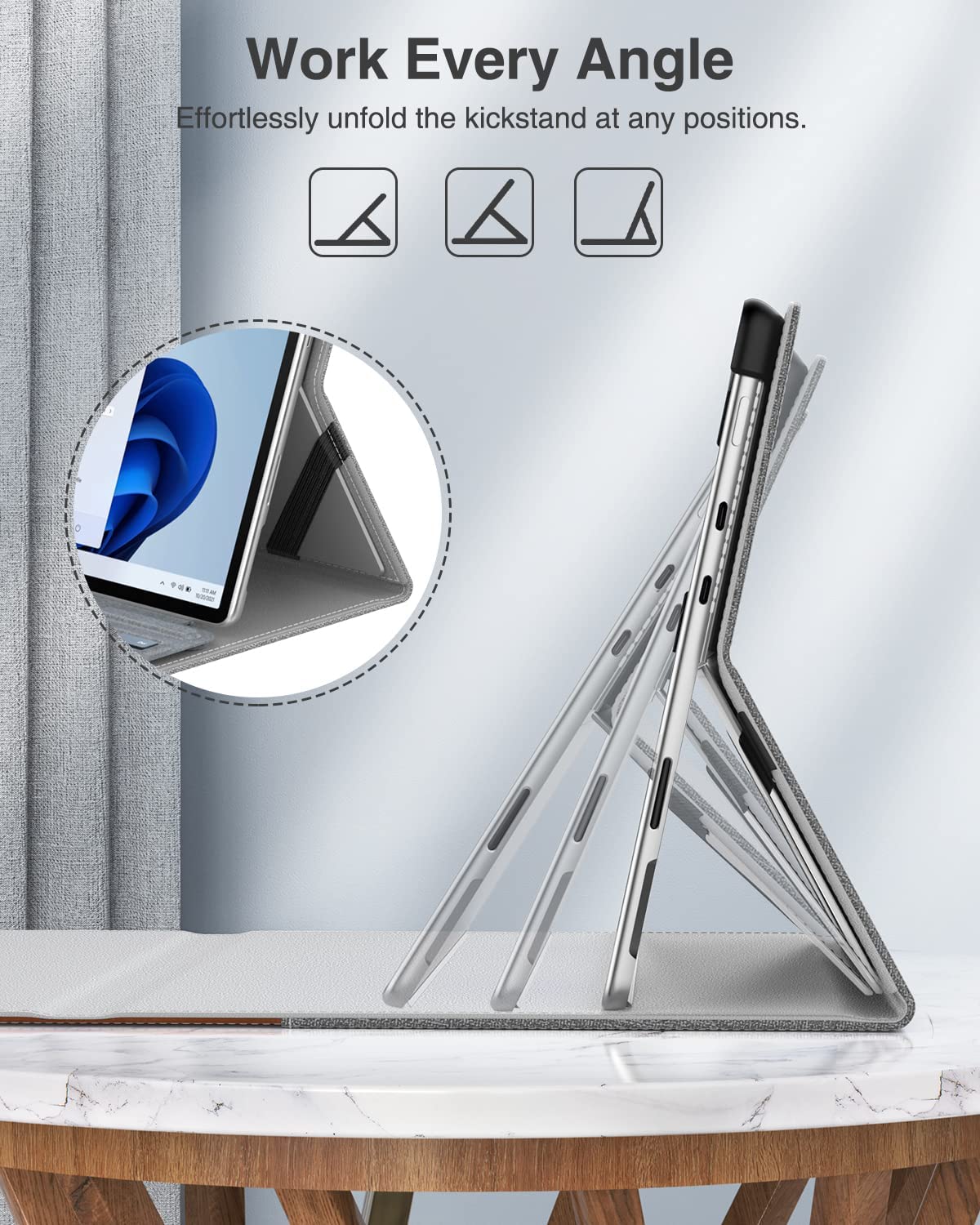 MoKo Case for Microsoft Surface Pro 8 13" Touchscreen 2021 Release Tablet - Portfolio Business Cover Case with Side Pocket and Stylus Holder for Microsoft Surface Pro 8 13-Inch 2021, Light Gray+Brown