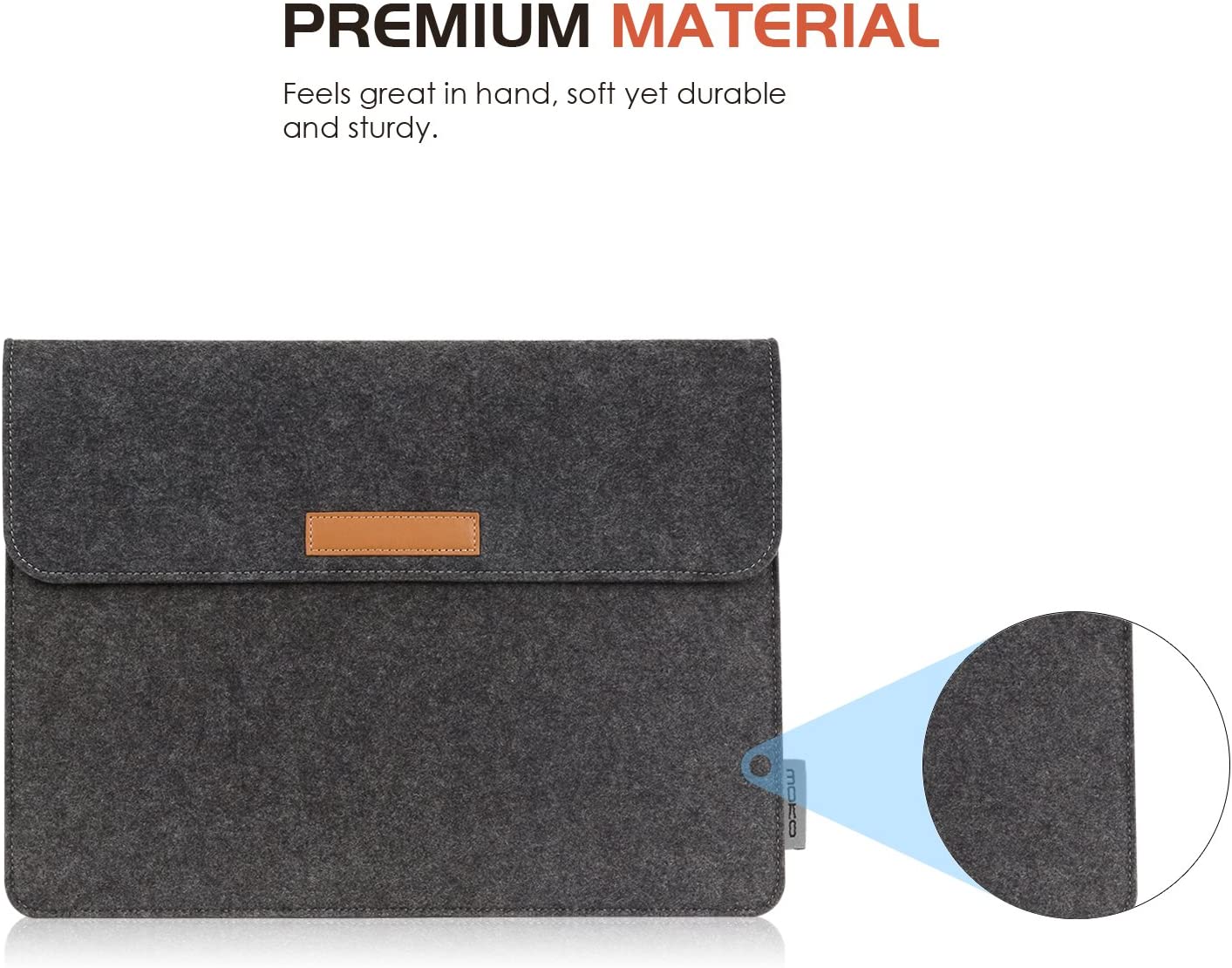 MoKo 13.5 Inch Laptop Sleeve Case Bag Fits Tab S8 Ultra 14.6", Surface 3 13.5"/2/1/Surface Book 2 13.5, Felt Protective Ultrabook Carrying Case Cover, with Felt Bag & Two Back Pockets - Dark Gray