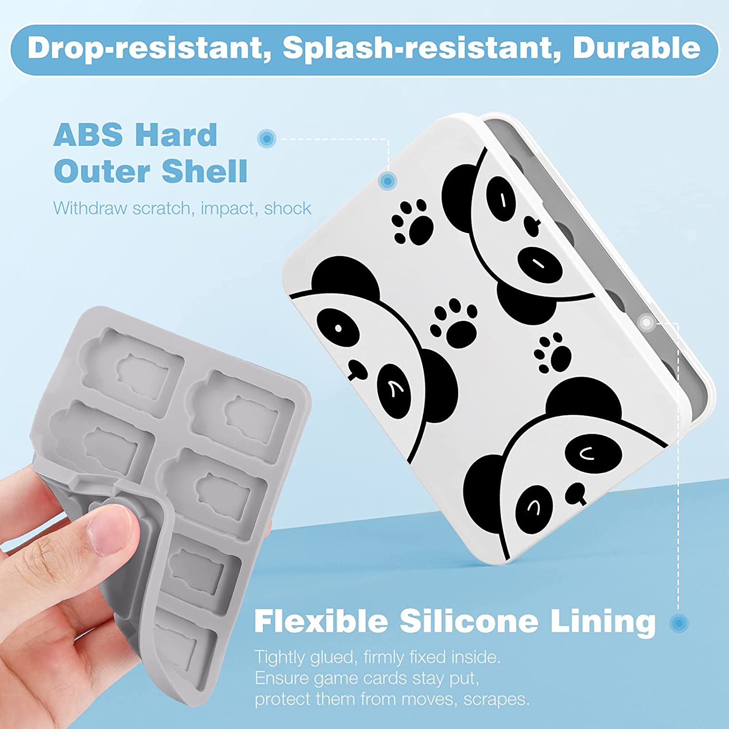 MoKo 16 Game Card Case Compatible with Nintendo Switch/Switch Lite/Switch OLED 2021, Switch Games Holder case for SD Card&Switch Game Card, Switch Game Card Holder Cartridge Storage Box, Cute Panda
